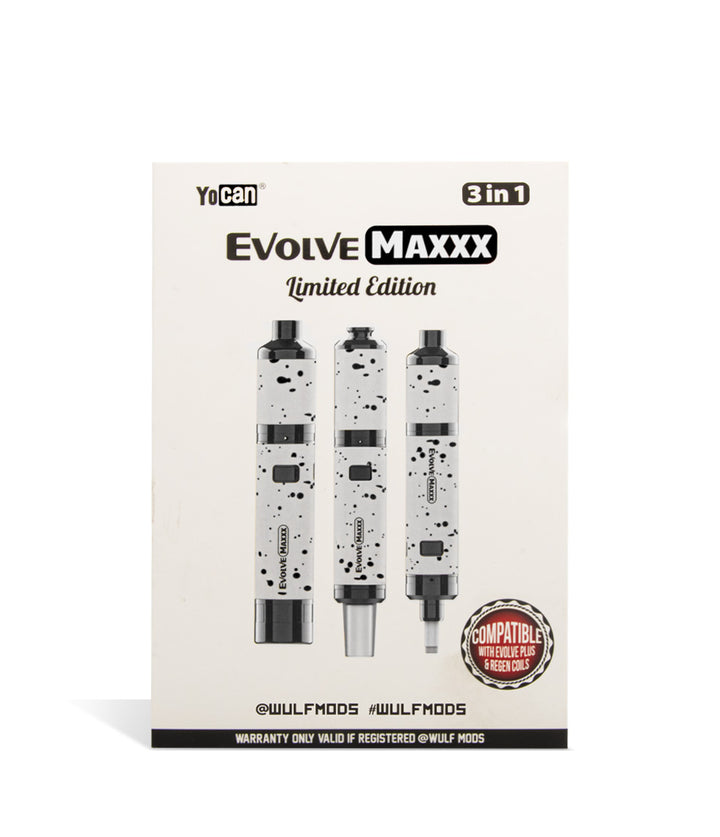 White Black Spatter Wulf Mods Evolve Maxxx 3 in 1 Kit packaging on white background