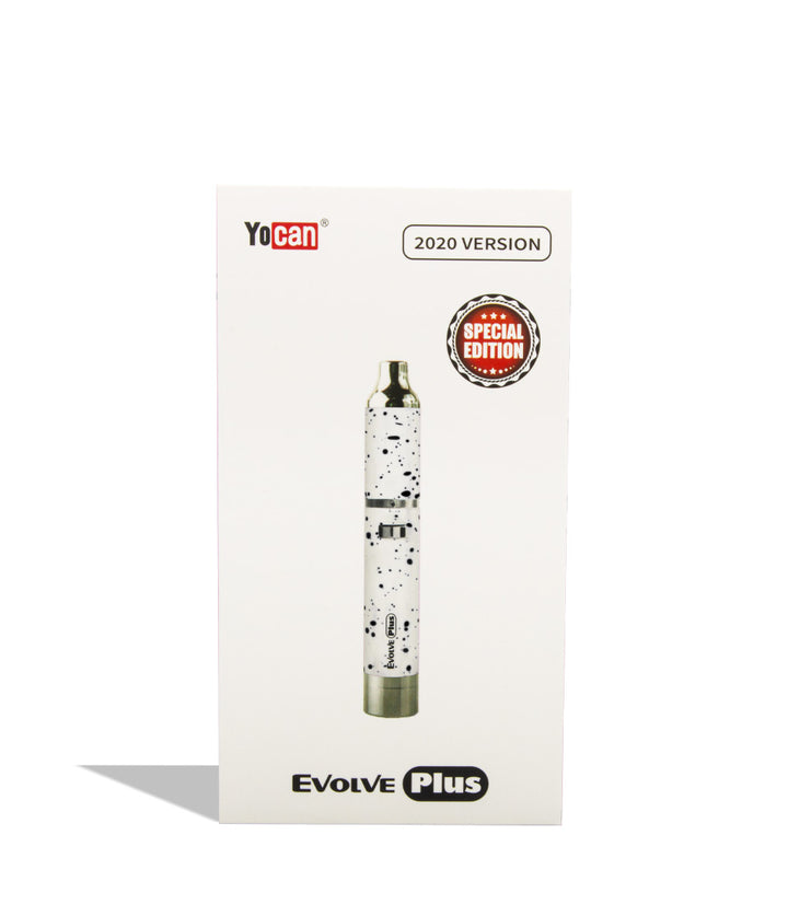 White Black Spatter packaging Wulf Mods Evolve Plus Concentrate Vaporizer on white background