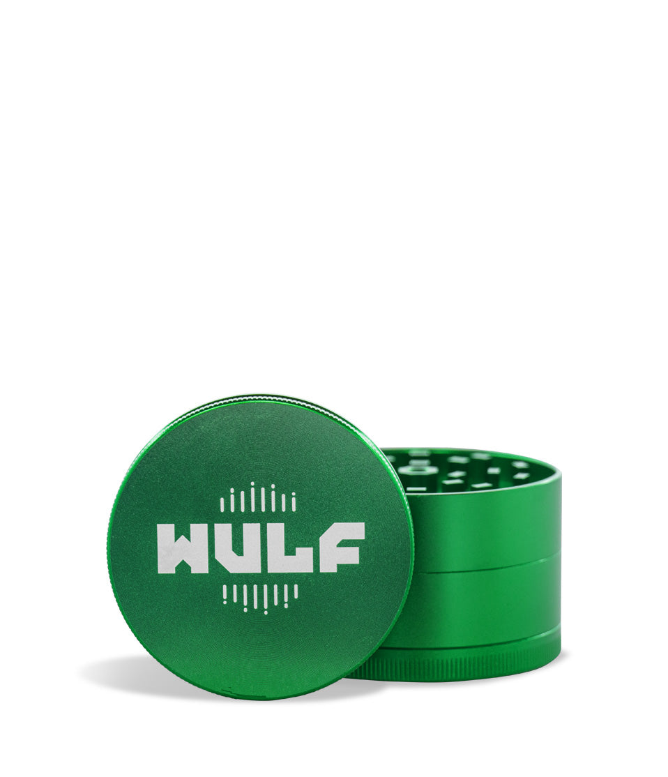 Green Wulf Mods 65mm 4pc Grinder Front View on White Background