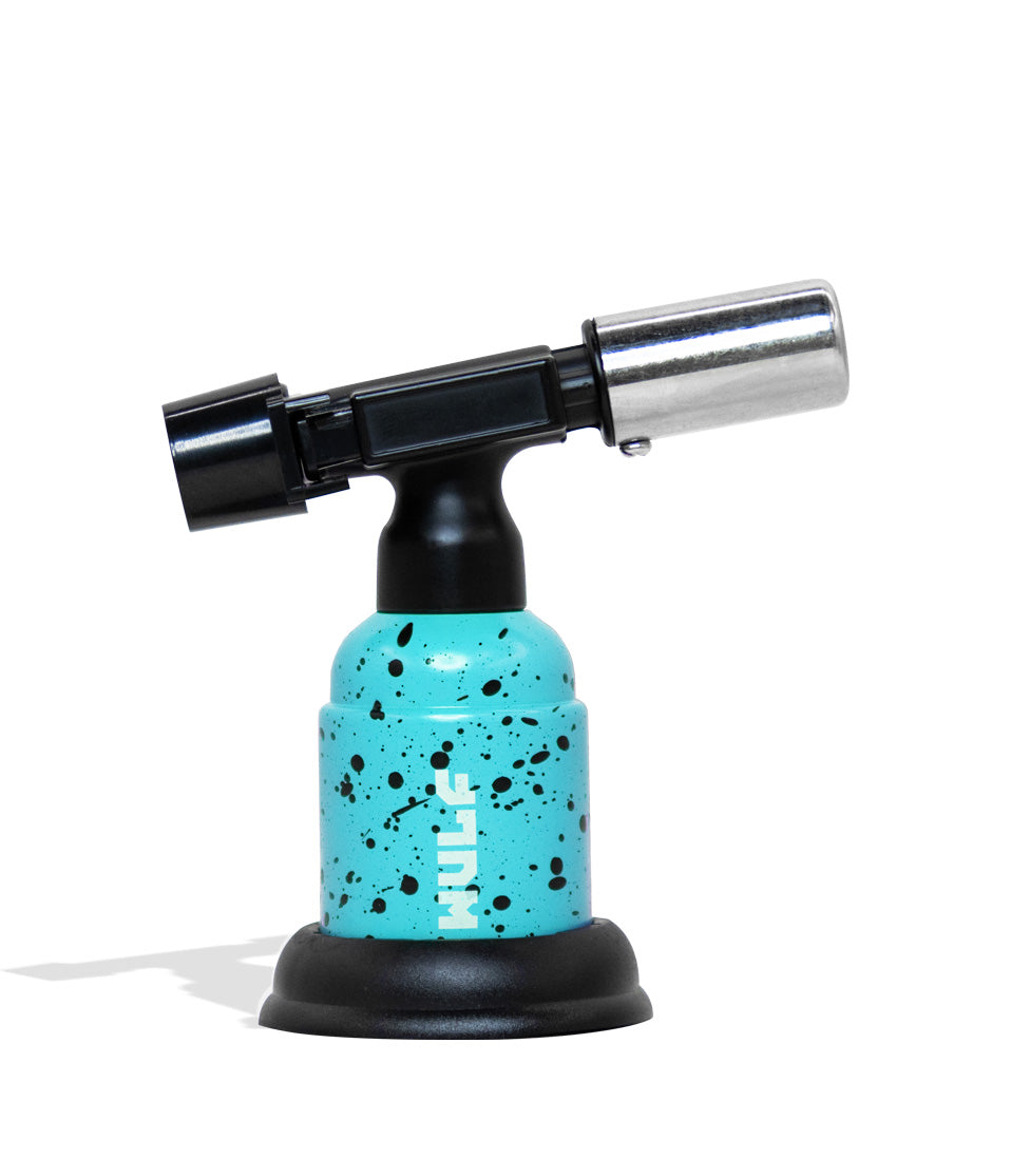 Teal Black Spatter Wulf Mods Blast Butane Torch Front View on White Background