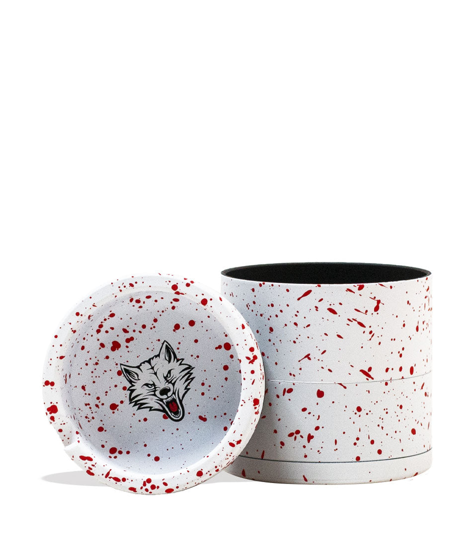 White Red Spatter Wulf Mods 4pc 65mm Bevel Grinder Front View on White Background