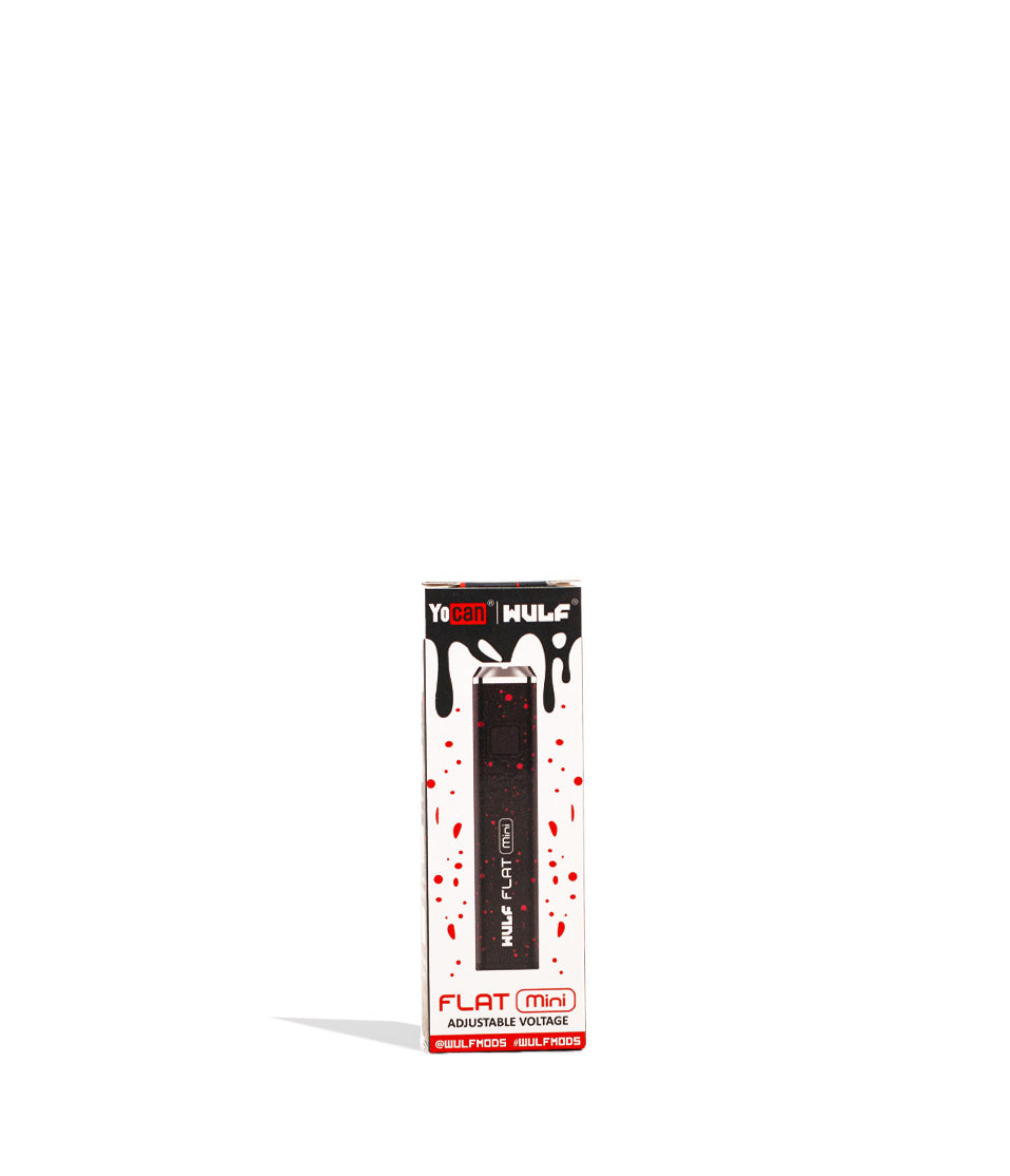 Black Red Spatter packaging Wulf Mods Flat Mini Cartridge Battery on white background