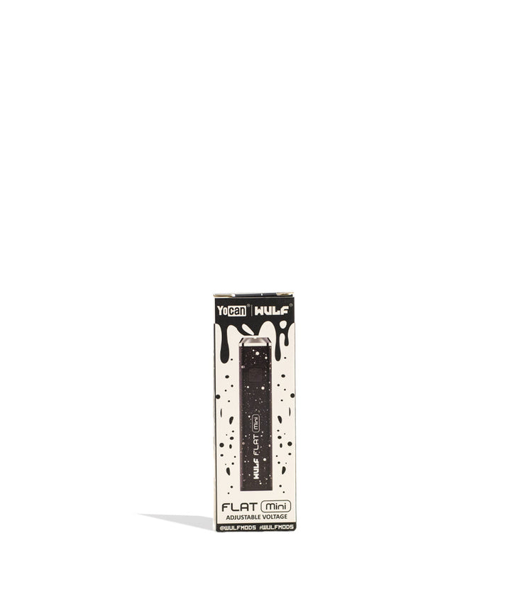 Black White Spatter packaging Wulf Mods Flat Mini Cartridge Battery on white background