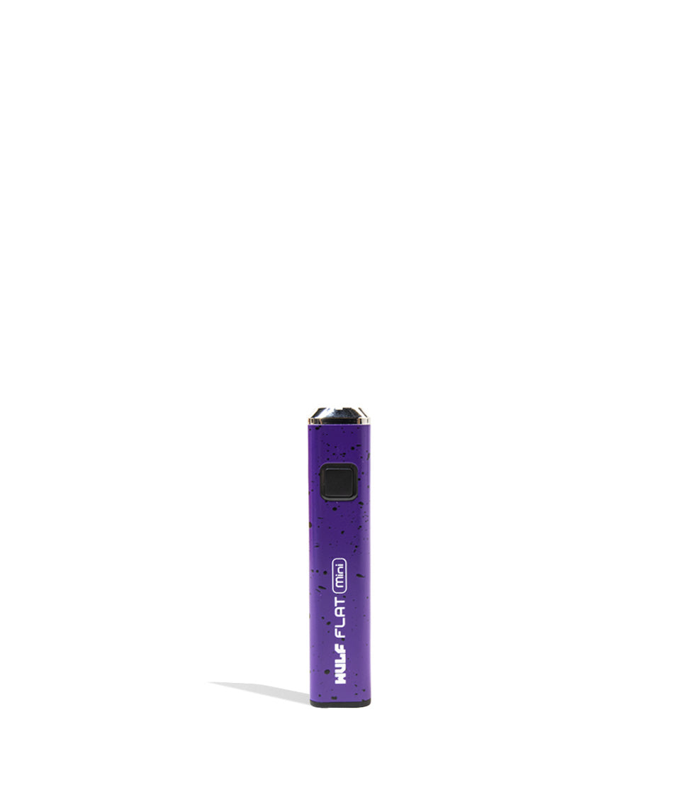 Purple Black Spatter Wulf Mods Flat Mini Cartridge Battery on white background