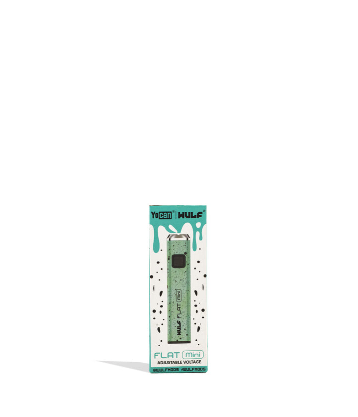 Teal Black Spatter packaging Wulf Mods Flat Mini Cartridge Battery on white background