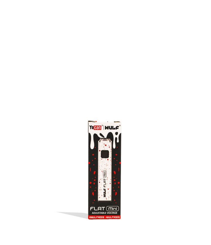 White Red Spatter packaging Wulf Mods Flat Mini Cartridge Battery on white background