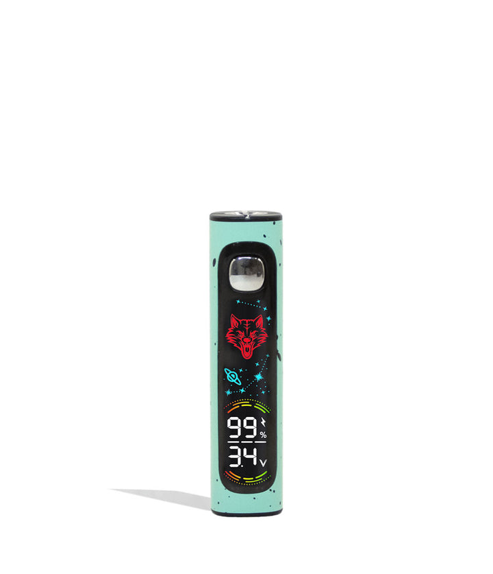 Teal Black Spatter Wulf Mods Pro Digit Variable Voltage Battery Front View on White Background