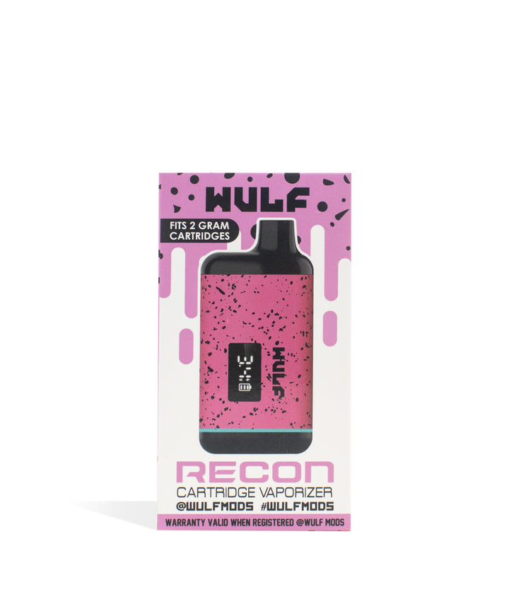 Pink-Black Spatter packaging Wulf Recon Cartridge Vaporizer on white background