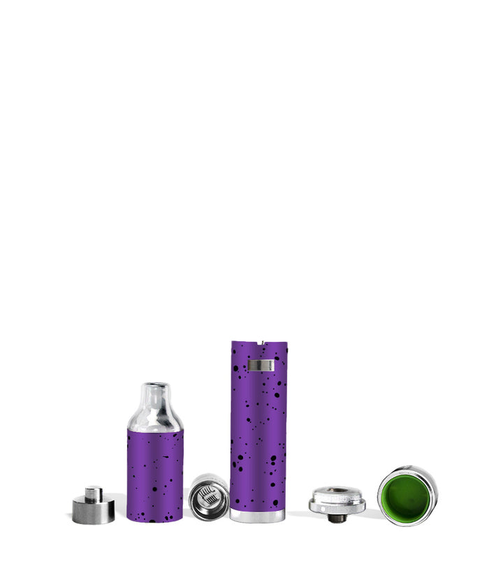 Purple Black Spatter Wulf Mods Evolve Plus Concentrate Vaporizer Apart View on White Background